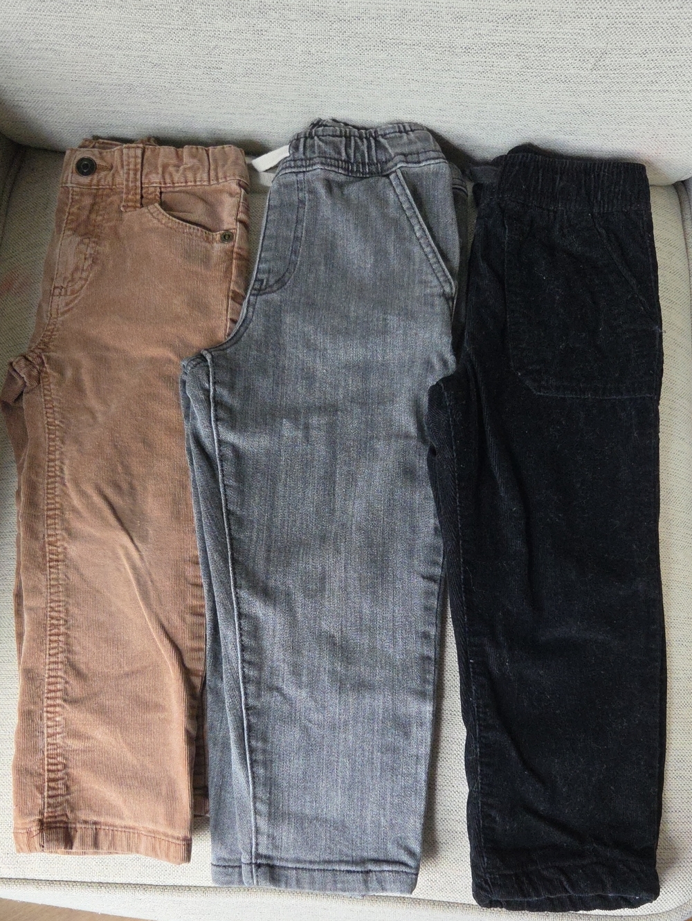 Joe Fresh Kids Corduroy & Denim Pull-On Pants Bundle - Brown, Gray & Black